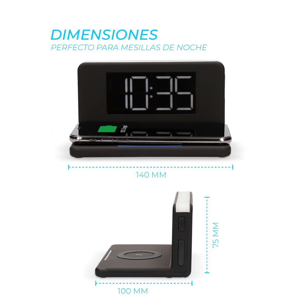 Alarm Clock with Wireless Charger KSIX Qi Black